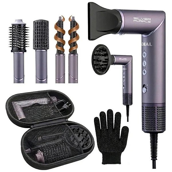 Secador de Cabelo Mondial SM-01-BLDC-SP Multifuncional 5 em 1 1500W 110V/60Hz Prata Roxo