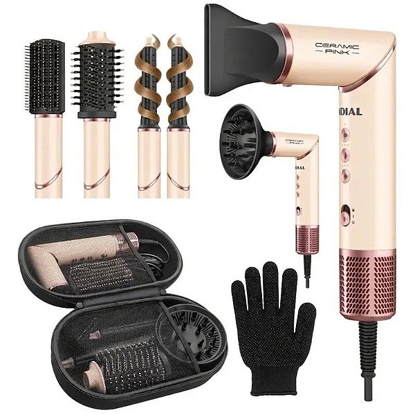 Secador de Cabelo Mondial SM-01-BLDC-CP Multifuncional 5em1 1500W 110V/60Hz Cerâmico Rosa