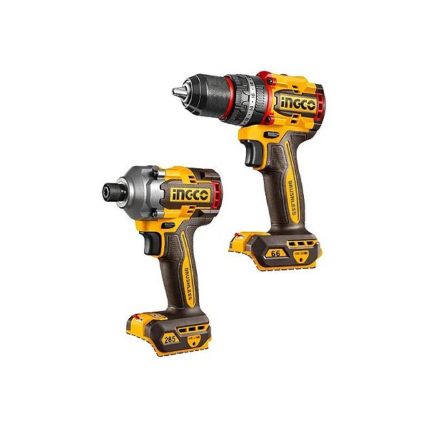 Kit Furadeira e Parafusadeira Ingco CKLI20277 - 66NM + 285NM - Recarregável - 220V 50/60Hz - Preto e Laranja