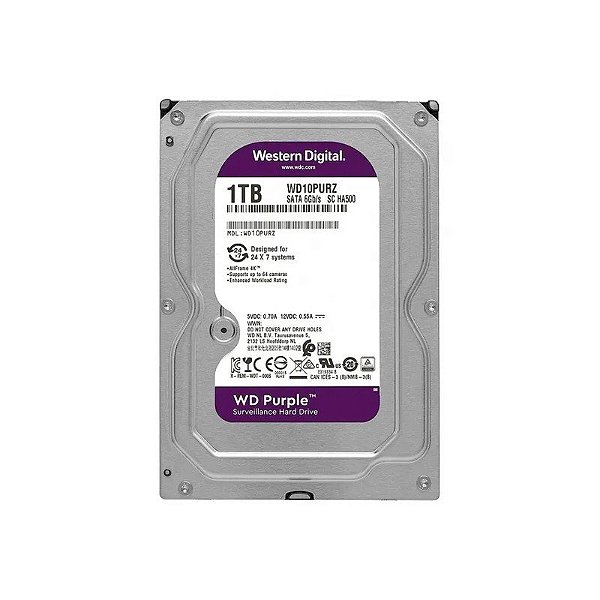 Disco Rígido Western Digital 1TB WD Purple SATA 3 5400RPM 3.5" WD10PURZ (Gar. BR)
