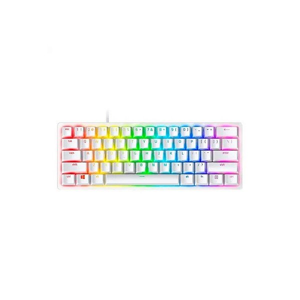 Teclado Gamer Mecânico Razer Huntsman Mini, RGB 60% USB-C, Switch Razer Clicky Roxo, Inglês, Branco Mercury