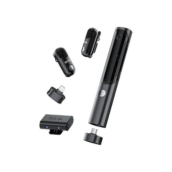 Microfone Sem Fio para Smartphone Boya MAGIC-02 com Lightning e USB-C - Preto