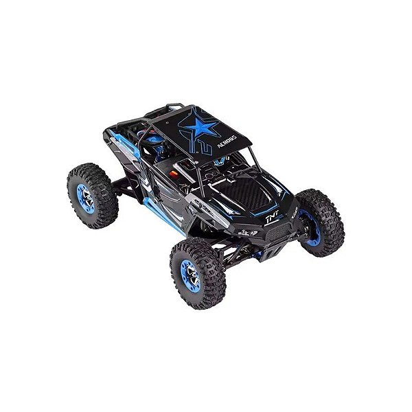 Automodelo Carro Elétrico Wltoys 12427-B - Escala 1/12 - 50KM/H - Recarregável - com Controle - Preto e Azul