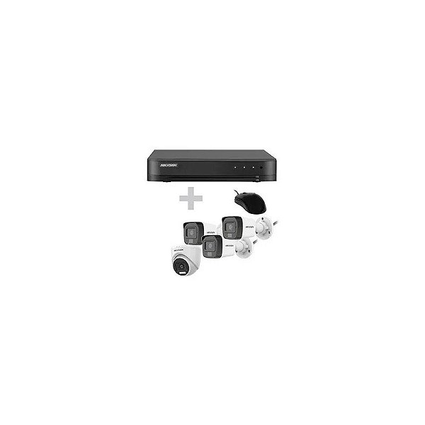 Kit de Vigilância DVR Hikvision KIT-7204HGHI-4CAM/ HL Turbo HD 1+3CAM / HDMI / VGA / USB / Lan / Rca - Preto + Mouse