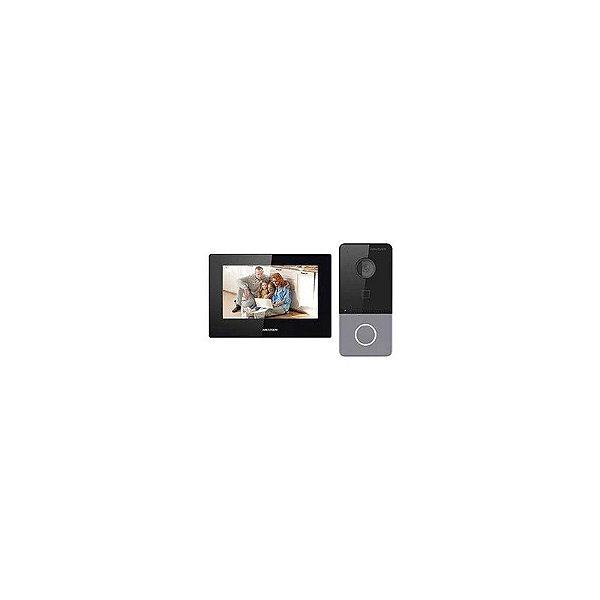 Kit de Videoporteiro Hikvision DS-KIS605-P(C) IP com Tela Touch de 7" e Wi-Fi - Preto