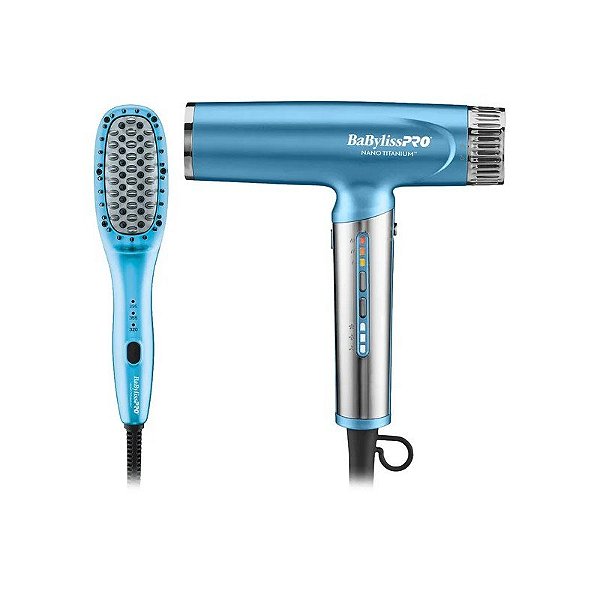 Kit Babyliss Pro Nano Titanium BNTPP92UX - Secador de Cabelo + Escova Alisadora - 1400W + 28W - Bivolt - Azul