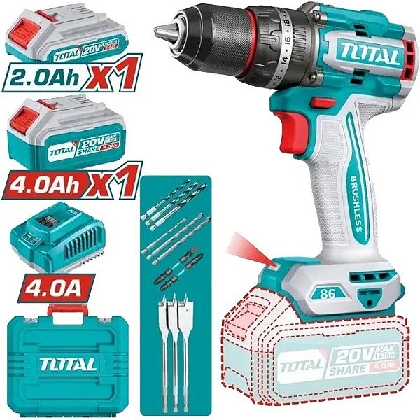 Furadeira Parafusadeira Impacto Total UTIDLI20868 13mm 20V (x2 Baterias) 110V 50-60Hz