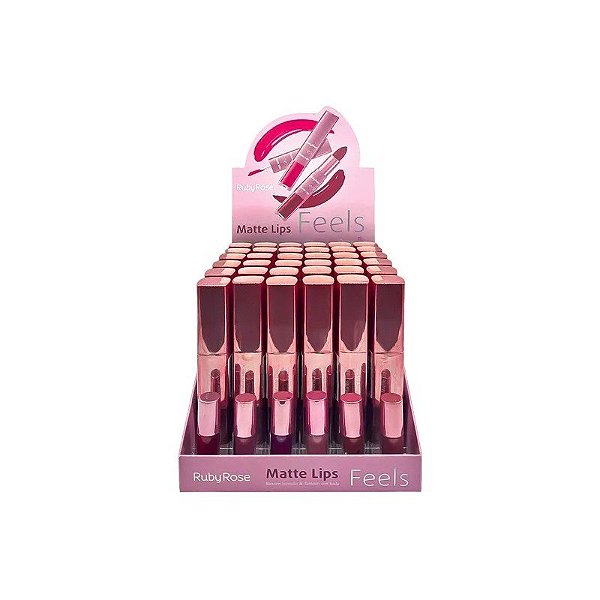 Batom Líquido Ruby Rose Matte Duo Lips Feels HB-8608-5 - 36 Peças