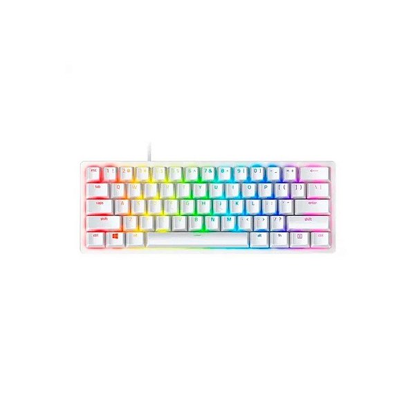 Teclado Gamer Mecânico Razer Huntsman Mini, RGB 60% USB-C, Switch Razer Clicky Roxo, Inglês, Branco Mercúrio