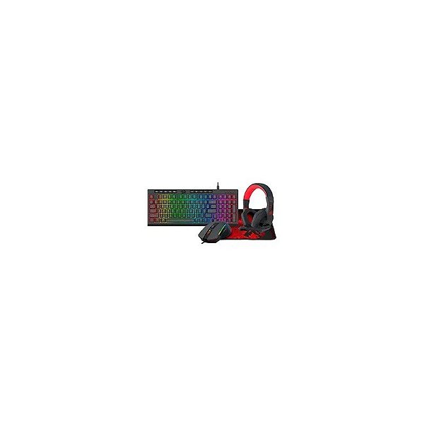 Kit Gamer Redragon Essentials S149 Teclado + Mouse + Mousepad + Fone / RGB / Inglês - Preto