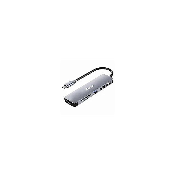 Hub USB-C Kolke KCH-680 6 Portas / 2 USB 2.0 / USB 3.0 / HDMI / SD / TF - Cinza