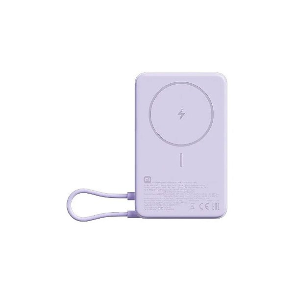 Carregador Portátil Sem Fio Xiaomi Magnetic Power Bank WPB1007Z 10000 Mah Saída USB-C - Roxo