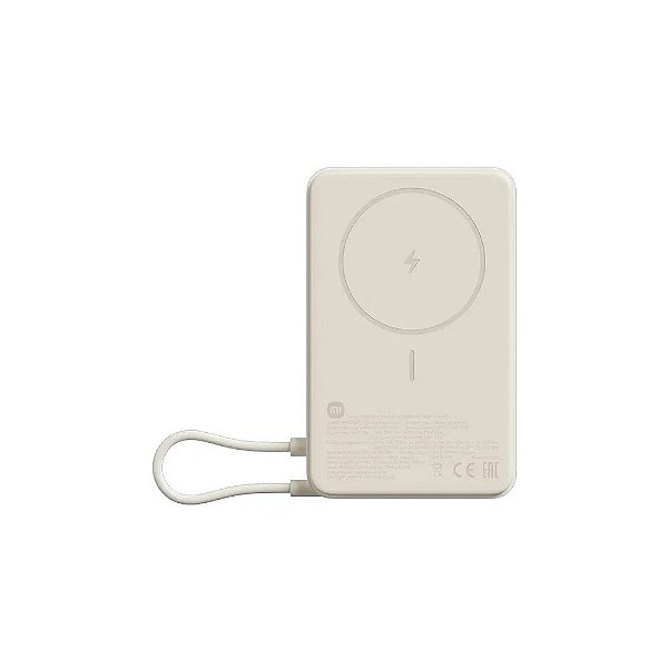 Carregador Portátil Sem Fio Xiaomi Magnetic Power Bank WPB1007Z 10.000 Mah Saída USB-C - Bege