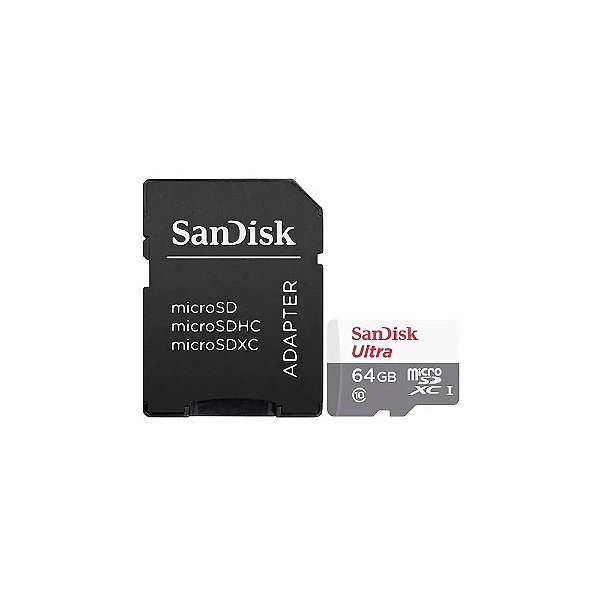 Cartão de Memória Micro SD de 64GB Sandisk Ultra SDSQUNR-064G-GN3MA - Branco/Cinza