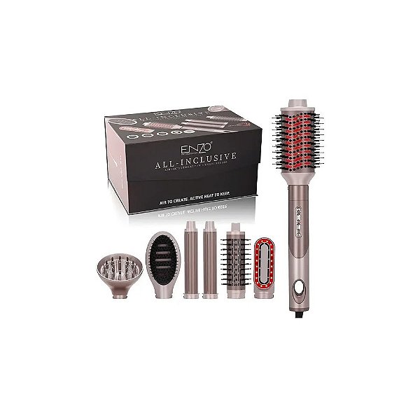 Kit Escova Secadora Enzo EN-507 1500 W 7 Em 1 Bivolt - Rosa