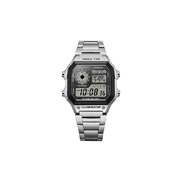 Relógio Casio World Time AE-1200WHD-1AVDF Digital Masculino Prata/Preto
