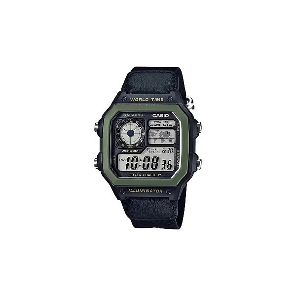 Relógio Casio World Time AE-1200WHB-1BVDF Digital Masculino - Preto/Verde