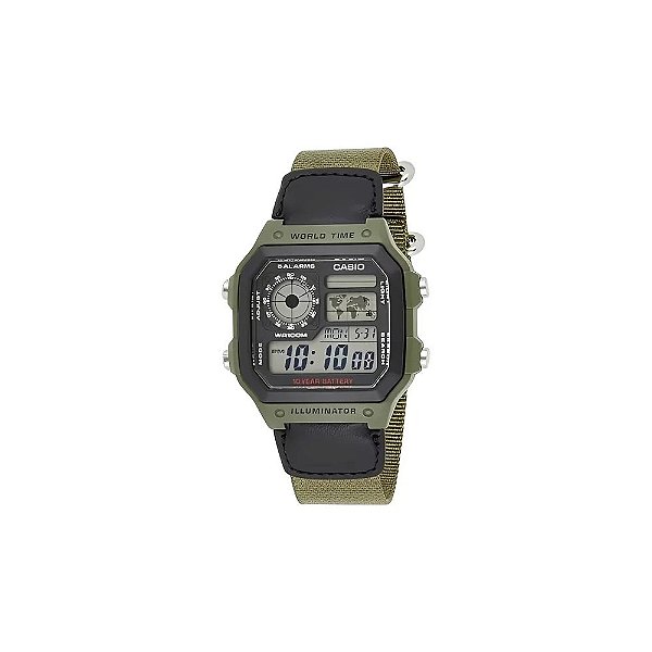 Relógio Casio World Time AE-1200WHB-3BVDF Digital Unissex - Verde/Preto