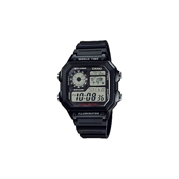 Relógio Casio World Time AE-1200WH-1AVDF Digital Masculino - Preto