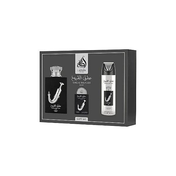 Kit Perfume Lattafa Pride Isqhq Al Shuyukh Silver Edp 100ML + Spray 200ML + Miniatura 20ML - Unissex