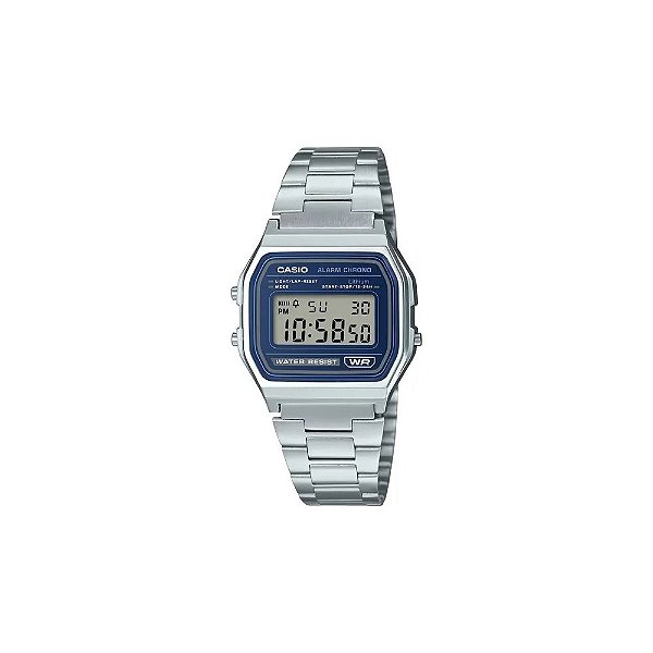 Relógio Casio Vintage A158WEA-2DF Digital Unissex Prata/Azul Digital