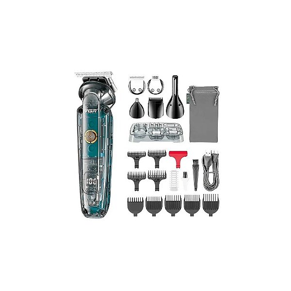 Kit Cortador de Cabelo VGR V-102 6 em 1 Recarregável - Preto/Transparente