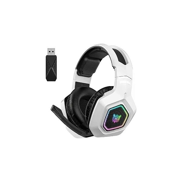 Fone de Ouvido Gamer Onikuma Gaming B100 RGB Sem Fio - Branco