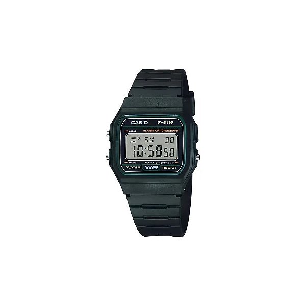 Relógio Casio F-91W-3DG Masculino Preto/Verde