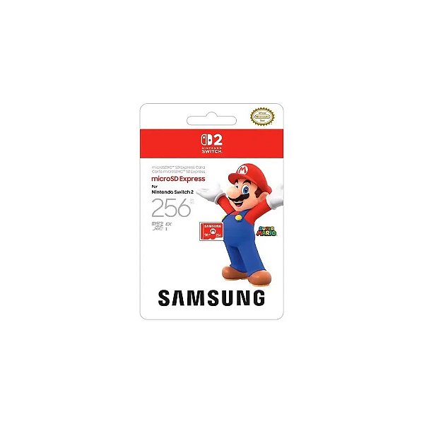 Cartão de Memória Micro SD Samsung Express Super Mario 256GB com 800MB/s para Nintendo Switch 2