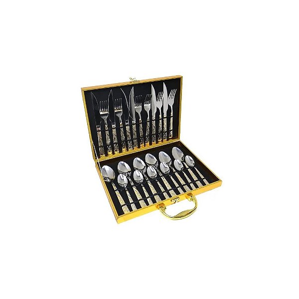 Kit de Talheres FD-666 - Maleta Dourada - 24 Peças