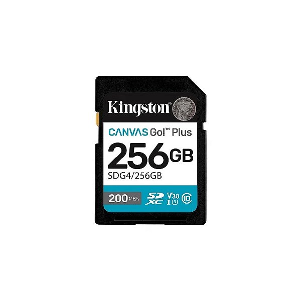 Cartão SD 256GB Kingston Canvas Go 200MB/s C10 V30 SDG4/256GB A2 U3 A2