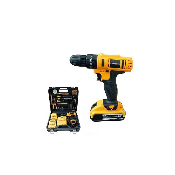 Kit Parafusadeira Elétrica Kandexs SP-994 21V Preto e Amarelo