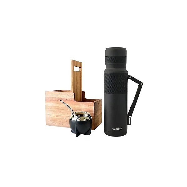 Kit Garrafa Térmica Contigo 1.8L + Cuia + Bomba + Mateira - Preto