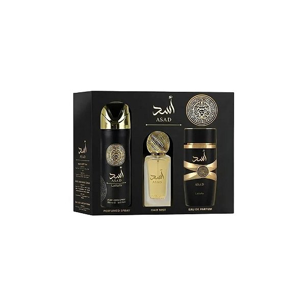 Perfume Lattafa Asad Edp 100ml + Spray de Cabelo 50ml + Spray 200ml - Masculino
