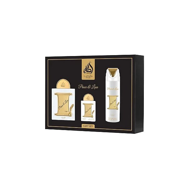 Kit Perfume Lattafa Pride Peace Love Eau de Parfum 100ml + Mini Perfume 20ml + Spray 200ml - Unissex