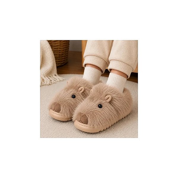 Pantufa Huachun Feminino de Capivara Bege 36 Ao 41