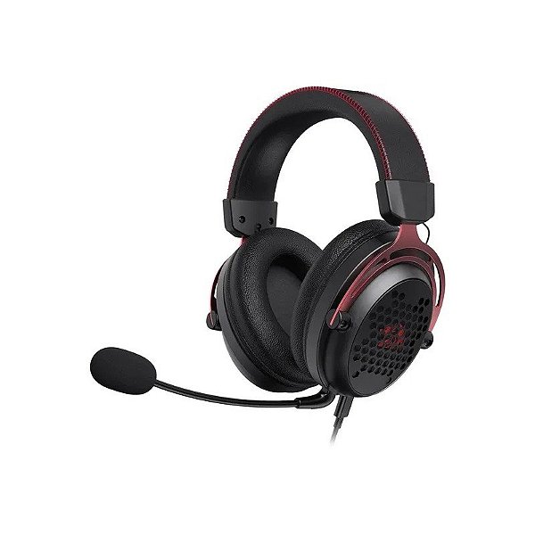 Fone de ouvido Gamer Redragon H386 Diomedes Microfone Omnidirecional Surround 7.1 Virtual 53mm - Preto/Vermelho