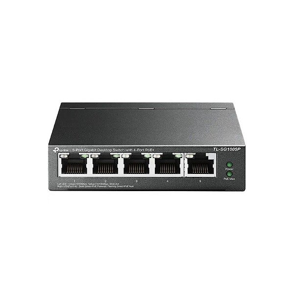 Switch TP-Link LS1008G com 5 Portas de 10/100/1000MBPS (4 Portas Poe +) Bivolt - Cinza