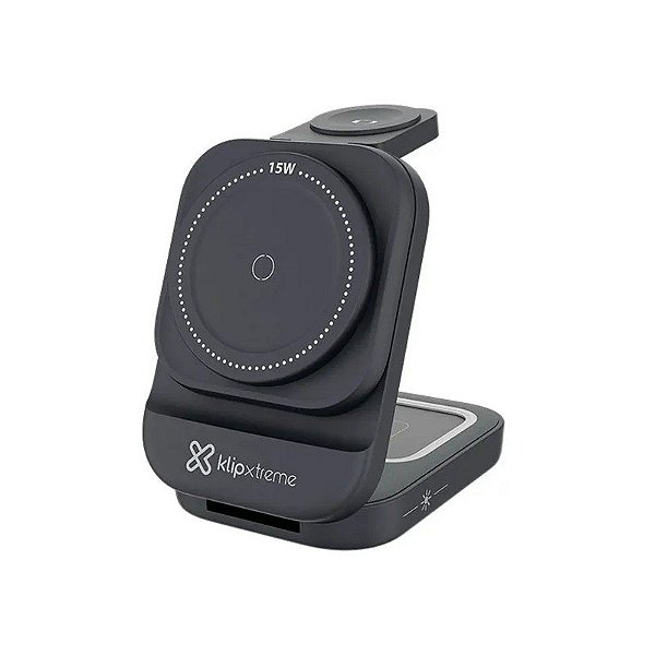 Carregador sem fio Klip KDC-150 Powerdesk 3 em 1 - Preto