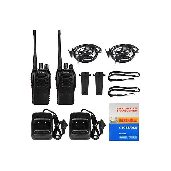 Walkie Talkie Baofeng BF-888S Até 3 Km/1500 mAh com Fone de Ouvido - Preto