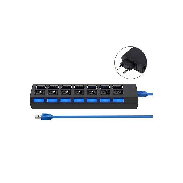 Hub USB 3.0 de 7 Portas com Fonte - Preto