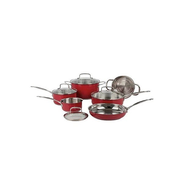 Jogo de Panelas Cuisinart CSS-10MRC Chef's Classic s/s Vermelho Metálico - 10 Peças