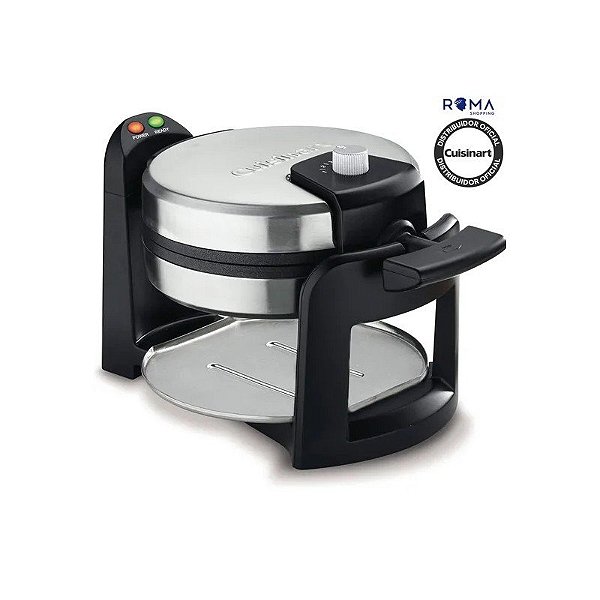 Ferro de Waffle Belga Cuisinart WAF-F30NAS 4 Fatias Redondo Giratório 1000W Inoxidável 110V