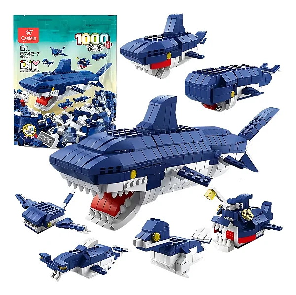 Bloco De Montar 1000 Peças Brinquedo Tubarão