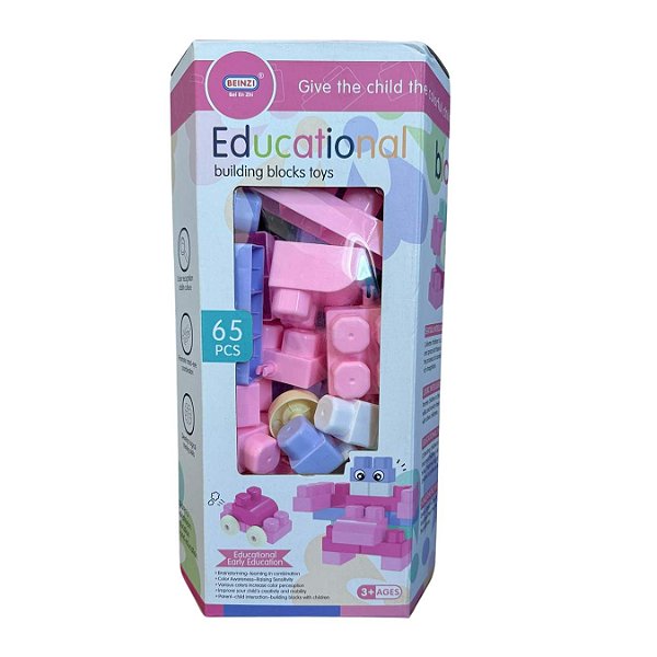 Blocos De Montar Para Encaixar Com 65 Peças (ROSA)