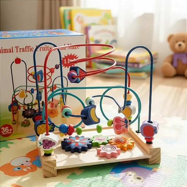 Brinquedo educativo modelo aramado de contas para coordenação motora