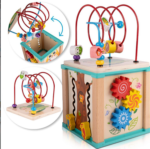 Brinquedo Cubo de Madeira Multifuncional Divertido 5 em 1