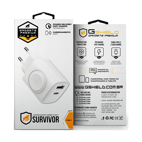 Carregador Turbo Survivor 2 em 1 Branco - GShield
