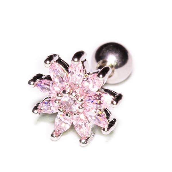Piercing de Orelha Flor com Zircônias Dourado Rosa