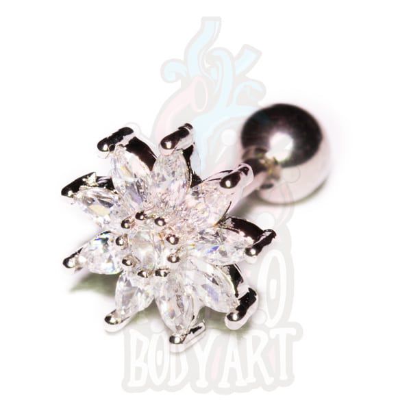 Piercing de Orelha Flor com Zircônias Branco